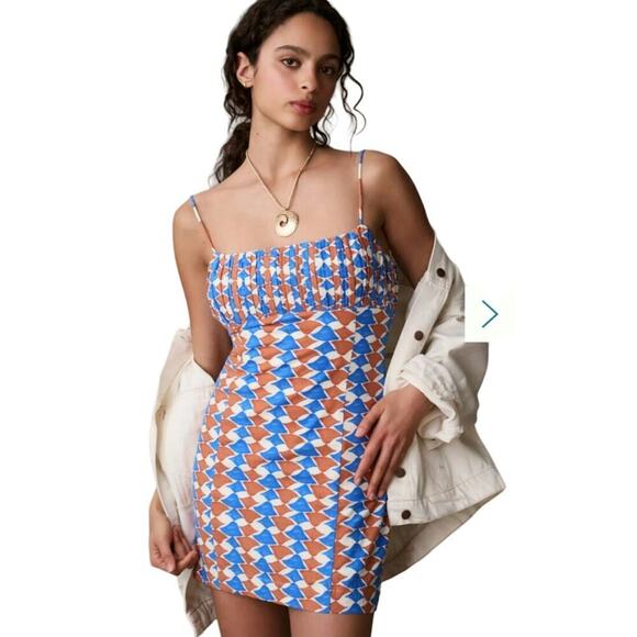 NWT Anthropologie Ophelia Sleeveless Linen Slim Mini Dress Maeve Size 12 Blue - Picture 1 of 14